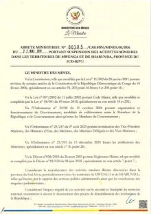 Fraude miniere au Sud-Kivu : Kinshasa suspend toutes les activites a Mwenga et Shabunda