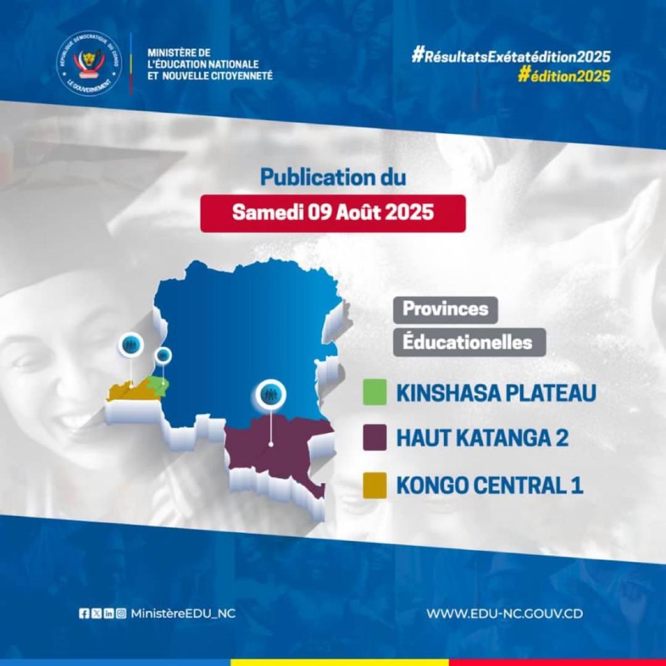 EXETAT 2025 — Publication des Resultats : trois provinces educationnelles a l‘affiche ce samedi 09 aout