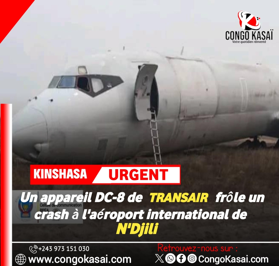 Kinshasa : un appareil DC-8 de TRANSAIR rate son atterrissage et frole un crash a l‘aeroport de N‘djili