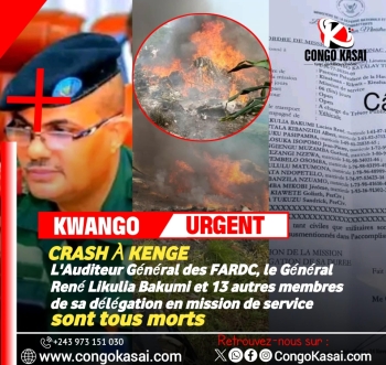 Crash a Kenge : l‘Auditeur general des FARDC parmi les victimes