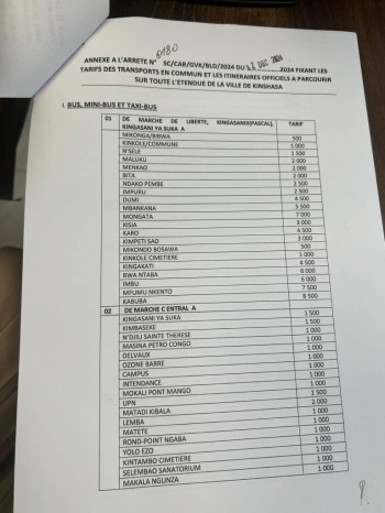 Kinshasa : le Gouverneur Daniel Bumba fixe les tarifs des transports en commun et itineraires officiels !